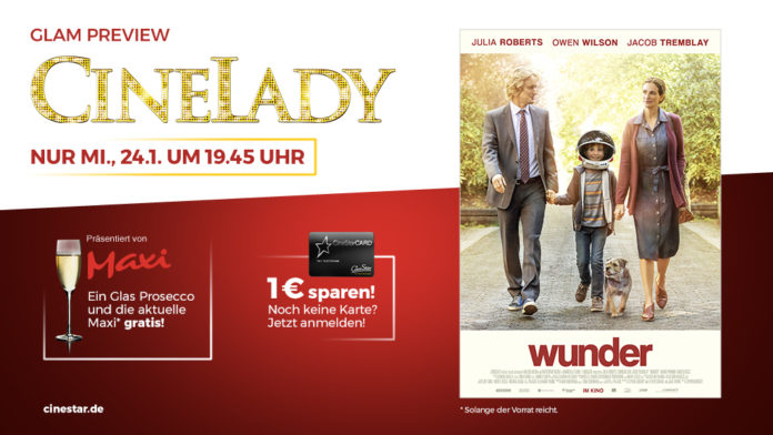 CineLady am 24.1.2018 mit Julia Roberts, Owen Wilson und „Wunder“ – Bio-Kindermode mit „AlleLeut“ aus Gonsenheim