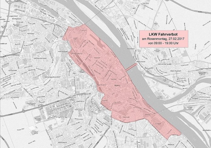 Lkw-Fahrverbot für Fastnachtssamstag und Rosenmontag in Mainz