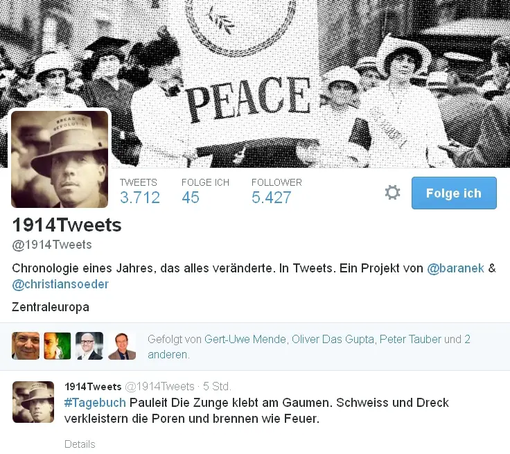Screenshot 1914 Tweets im August 2014 - Foto: gik