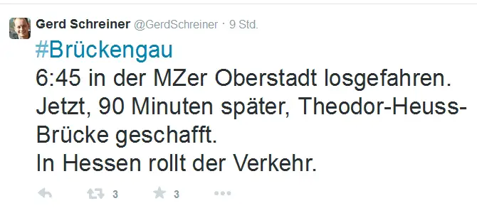 Das twitterte der CDU-Landtagsabgeordnete und Architek Gerd Schreiner früh am Donnerstag 