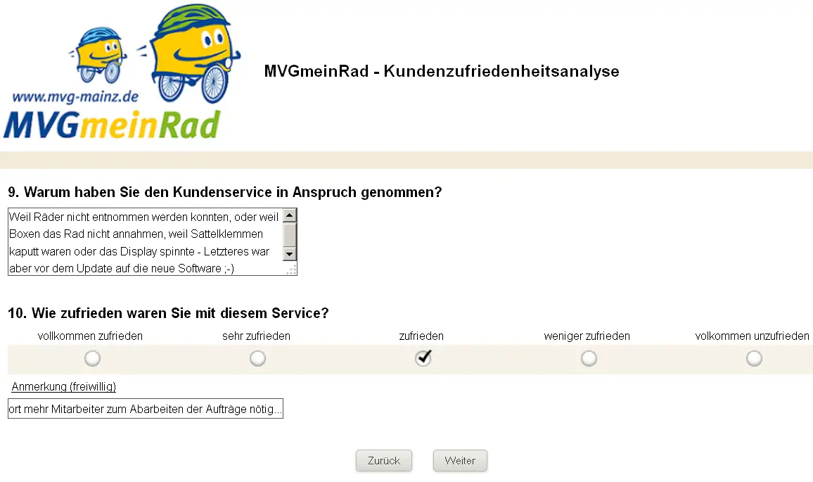 Umfrage MVGmeinRad Bildschirm Kundenservice - Foto: gik