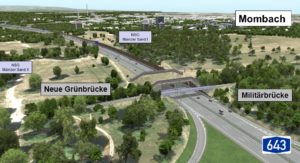 Visualisierung des Ausbaus der A643 mit großer Grünbrücke, die dann neu entstehen würde. - Grafik: Autobahn West GmbH