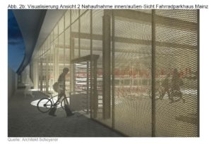 Eine transparente Metallfassade soll für Licht, Luft und Durchblick im neuen Fahrradparkhaus sorgen. - Grafik: Schoyerer