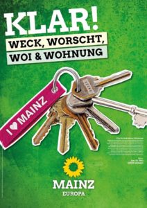 Grünes Wahlplakat zum Thema Wohnen, Kommunalwahl 2019. - Grafik: Grüne