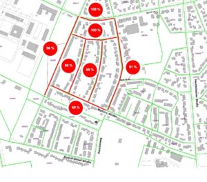 Auslastung der Straßen in der Oberstadt in O9 rund um das Katholische Klinikum - Karte: Stadt Mainz