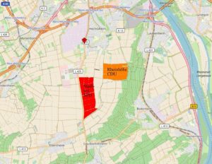 Karte des südlichen Stadtgebiets von Mainz zwischen Hechtsheim und Ebersheim mit Markierungen für zwei mögliche neue Stadtteile. - Foto: gik