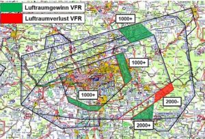 Abbildung geplante Luftraumausweitung um Frankfurter Flughafen - Quelle: Jahresbericht Luftsportverband RLP