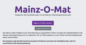 Der Mainz-O-Mat zur OB-Wahl 2019, entwickelt von der Partei VOLT in Mainz.