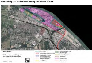 Fläche des Industriehafens Mombach mit Flächenpotenzialen. - Karte: Planco