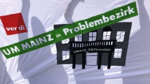 Als Problembezirk sieht die Gewerkschaft Ver.di die Mainzer Universitätsmedizin. - Foto: Plakat Ver.di