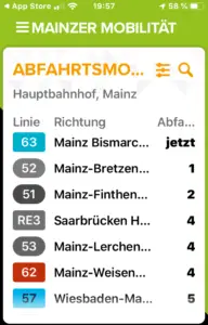 Der neue Abfahrtsmonitor in der App der Mainzer Mobilität. - Foto: gik