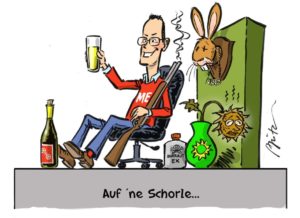 Motivwagen zur Oberbürgermeisterwahl 2019: "Auf ne Schorle" mit Michael Ebling... - Zeichnung: Michael Apitz