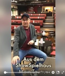 Bernhard Westenberger von dem Show-Spielhaus Main-Taunus in seinem Video zum frust über die mangelhaften Coronahilfen für die Kulturszene. - Screenhsot: gik