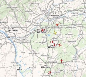 Was am Himmel über Rhein-Main derzeit noch so los ist, zeigt das neue STANLY-Track-Tool des deutschen Flugsicherung. - Screenshot: gik 