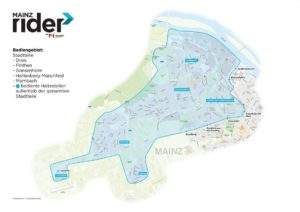 Karte der Stadtteile, die die neuen MainzRIDER mit ihrem Shuttleservice bedienen. - Karte: Mainzer Mobilität
