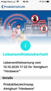 Lebensmittelwarnung auf der HessenWARN-App. - Screenshot: gik
