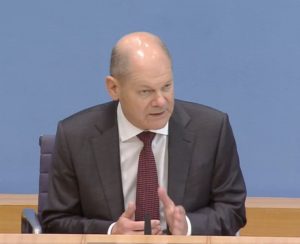 Bundesfinanzminister Olaf Scholz (SPD) bei der Pressekonferenz zu Finanzhilfen im zweiten Lockdown. - Screenshot: gik