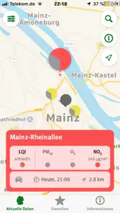 Rekord-Stickoxidwert von 169 Mikrogramm in der Mainzer Rheinallee am 17.09.2020 - abends um 20.00 Uhr., - Screenshot: gik