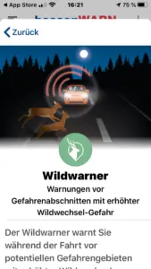 Wildwarner in der Warn-App HessenWARN. - Screenshot: gik