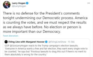 Tweet des texanischen Gouverneurs Larry Hogan (Republikaner) zu Trumps Rede. - Screenshot: gik