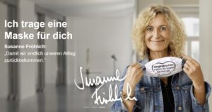 Werbeaktion des RMV für das Maskentragen mit Susanne Fröhlich. - Grafik: RMV, Screenshot: gik