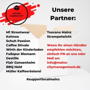 Erste Einzelhändler, die mit dem Lieferdienst "Mainz gebracht" kooperieren. - Grafik: Mainz gebracht, Citymanagement