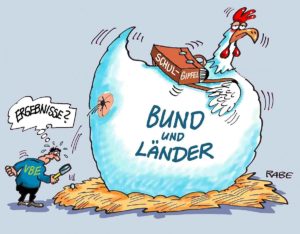 Wenn Bund undu Länder über das Thema Schule und Wechselunterricht brüteten - kam meist kaum was heraus, findet der Karikaturist Ralf Böhme. - Copyright: RABE Cartoon
