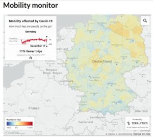 Kaum verringerte Mobilität in Deutschland trotz Corona-Lockdown via Mobilitätsmonitor. - Screenshot: gik