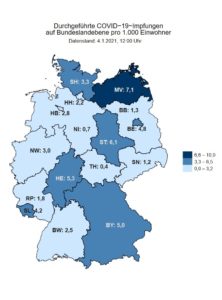 Vergleich der Impfquoten zwischen den Bundesländern beim RKI-Impfmonitor. - Grafik: RKI