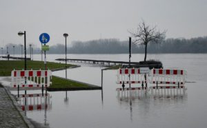 Auch ein Teil der Uferpromenade in der Mainzer Neustadt ist aktuell wegen Hochwassers gesperrt. - Foto: gik