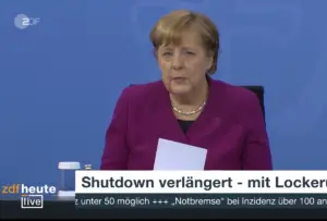 Bundeskanzlerin Angela Merkel (CDU) bei der Pressekonferenz zum Stufenplan der Corona-Lockerungen. - Foto: gik