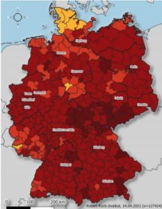 Die Karte der Corona-Infektionen in Deutschland färbt sich inzwischen wieder dunkelrot. - Grafik: RKI