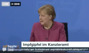 Bundeskanzlerin Angela Merkel (CDU) auf ihrer Pressekonferenz nach dem Impfgipfel am Donnerstag. - Screenshot: gik