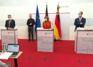 Pressekonferenz in der Mainzer Staatskanzlei am Dienstag zu weiteren Cortona-Lockerungen. - Foto: gik