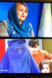 Bedrohte Frauenrechtlerin in Afghanistan und verschleierte Frau mit Burka. - Fotos: Screenshots via Weltspiegel