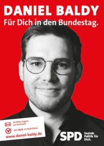 Wahlplakat Daniel Baldy im typischen SPD-Stil dieses Wahlkampfes. - Foto: SPD Mainz