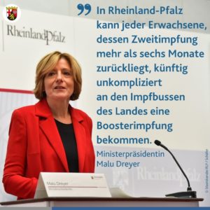 Ministerpräsidentin Malu Dreyer (SPD) kündigte Booster-Impfungen für alle an. - Foto: Staatskanzlei RLP