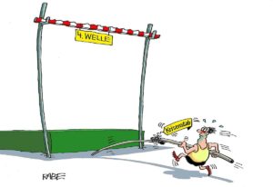 Anlauf zum Hochsprung: So sieht Karikaturist Ralf Böhme den Krisenstab des Bundes und die vierte Corona-Welle... - Grafik: RABE Cartoon