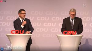 Staffelübergabe im Mai 2022: Boris Rhein (CDU, links) beerbet Volker Bouffier (CDU, rechts). - Screenshot: gik