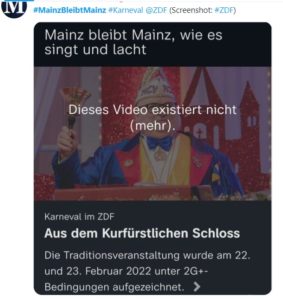 Fehlermeldung zur Sendung "Mainz bleibt Mainz" in der ZDF-Mediathek am Freitagabend. - Foto: gik