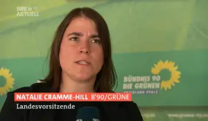Grünen-Landeschefin Natalie Cramme-Hill im Interview mit dem SWR. - Foto: gik