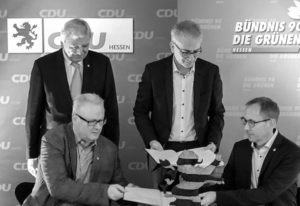 Unterzeichnung des zweiten schwarz-grünen Koalitionsvertrags in Hessen 2018. - Foto: Kai Klose