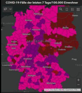 Aktuelle Karte der Corona-Inzidenzen von dieser Woche: die Sommerwelle hat Deutschland fest im Griff. – Screenshot: gik
