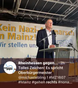 Auch der Mainzer Oberbürgermeister Michael Ebling (SPD) sprach auf der Gegenkundgebung. - Foto: Rheinhessen gegen Rechts