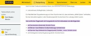 Auch der Duden streicht heraus: Genderstern & Co entsprechen nicht den Regeln der deutschen Rechtschreibung. - Screenshot: gik