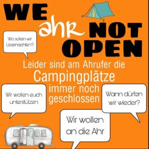 Protestplakat wegen der immer noch geschlossenen Campingplätze an der Ahr. - Grafik: Helfercampen via Facebook