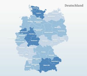Wo leben die glücklichsten Deutschen? Das zeigt der SKL Glücksatlas 2022 - je dunkler das Land, desto glücklicher. - Grafik: SKL Glücksatlas