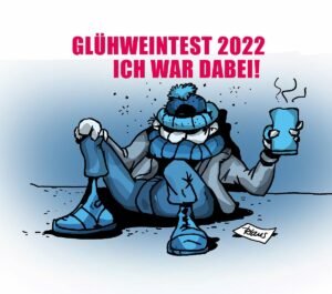 Karikatur zum Mainz&-Glühweintest auf dem Mainzer Weihnachtsmarkt 2022 - Dank an Klaus Wilinski. 