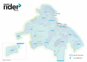 Das Betriebsgebiet des MainzRiders seit 22. November 2022. - Grafik: Mainzer Mobilität 