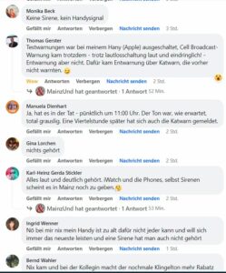 Rückmeldungen zum Warntag 2022 auf dem Mainz&-Facebook-Account. - Foto: gik